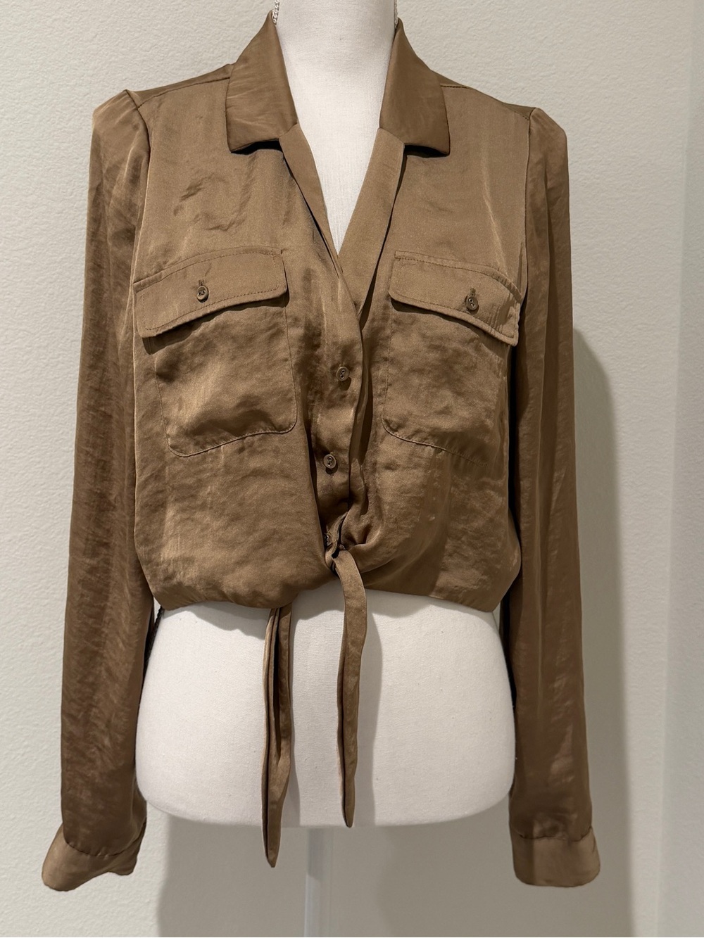 Urban Outfitters Brown Tie-Front Satin Blouse